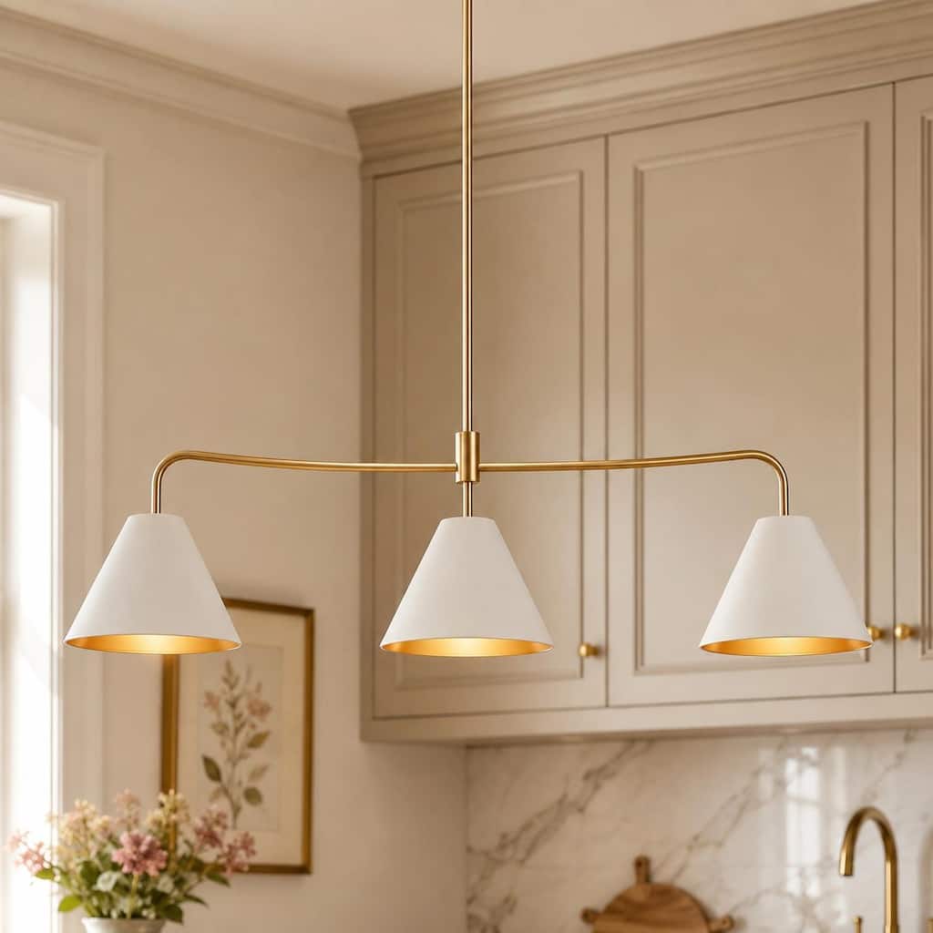 44.9"L Modern 3-Light Chandelier White Bowl-Shape Kitchen Island Light for Dining Room