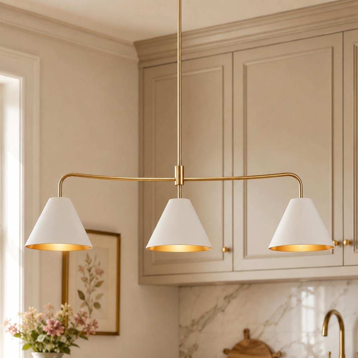 44.9"L Modern 3-Light Chandelier White Bowl-Shape Kitchen Island Light for Dining Room