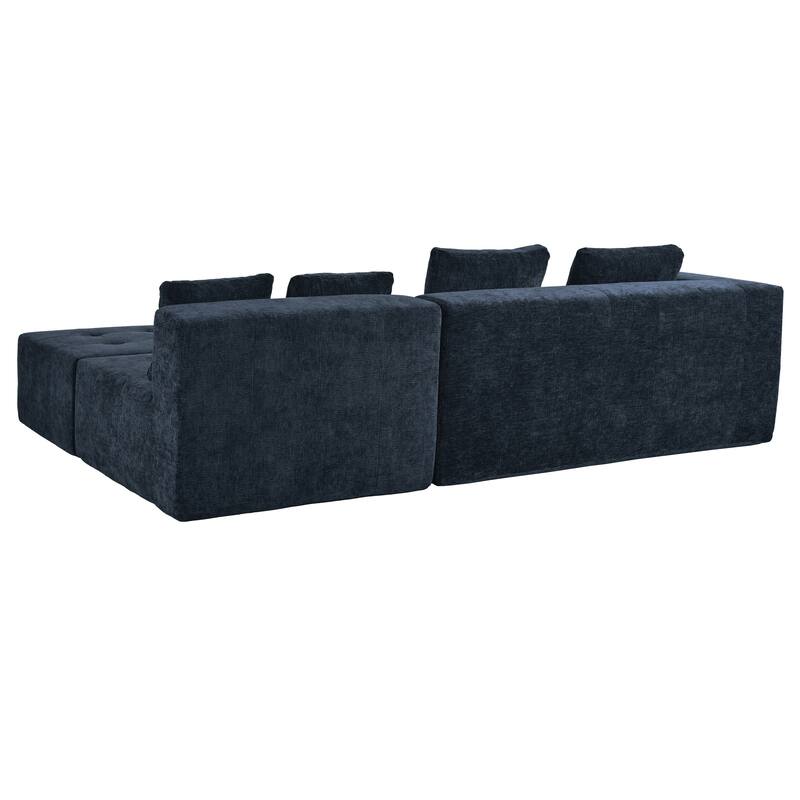 Sectional Couch for Living Room, 4 Seat L Shape Couch Tufted Couch Removable Modular Sofa with Movable Ottoman & 4 Cushions