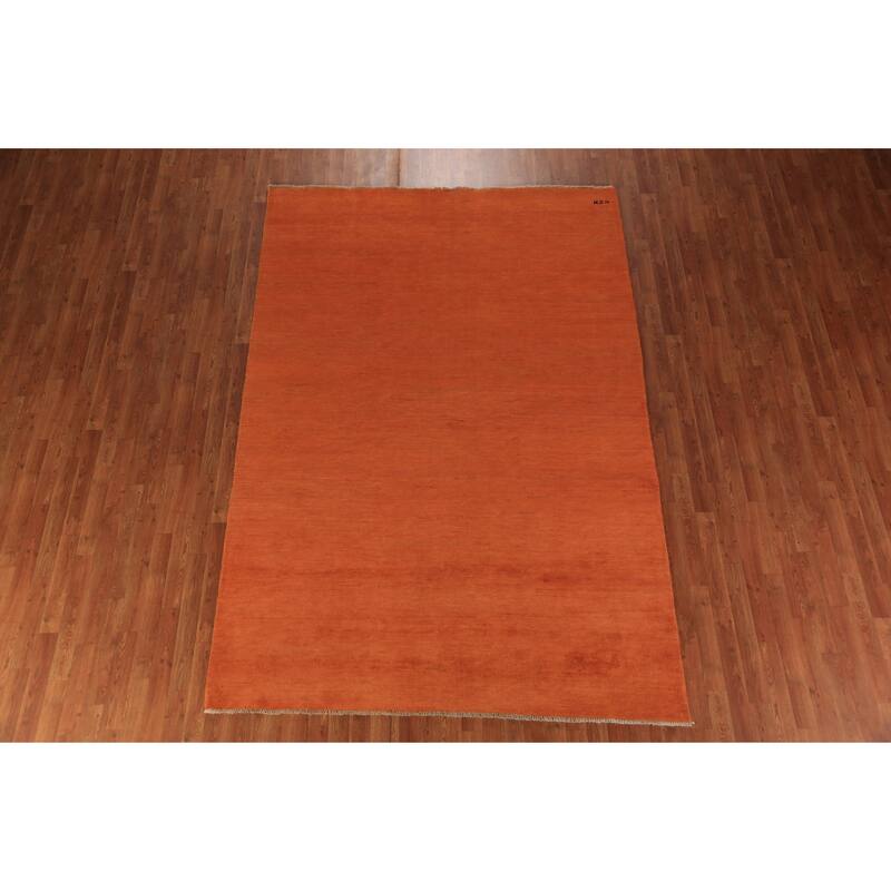 Modern Orange Gabbeh Oriental Area Rug Hand-Knotted Wool Carpet - 6'6" x 9'7"