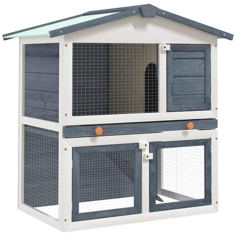 vidaXL Outdoor Rabbit Hutch 3 Doors Gray Wood - 37" x 23.6" x 38.6"