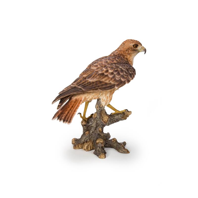 17.5" Brown Wild Hawk on Branch Outdoor Garden Statue