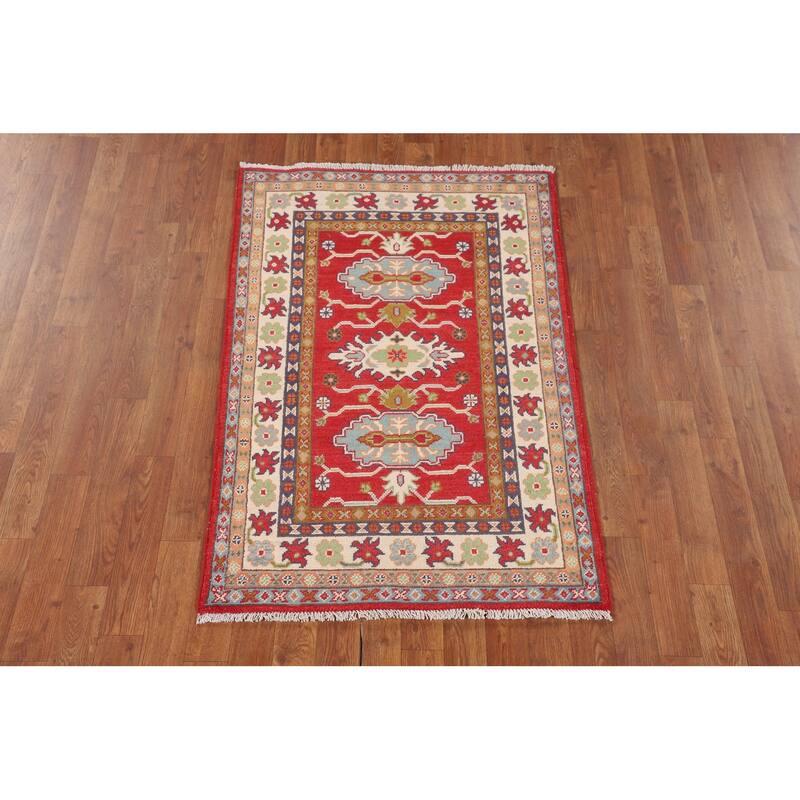 Traditional Red Kazak Accent Rug Hand-Knotted Oriental Wool Carpet - 2'9" x 4'2"