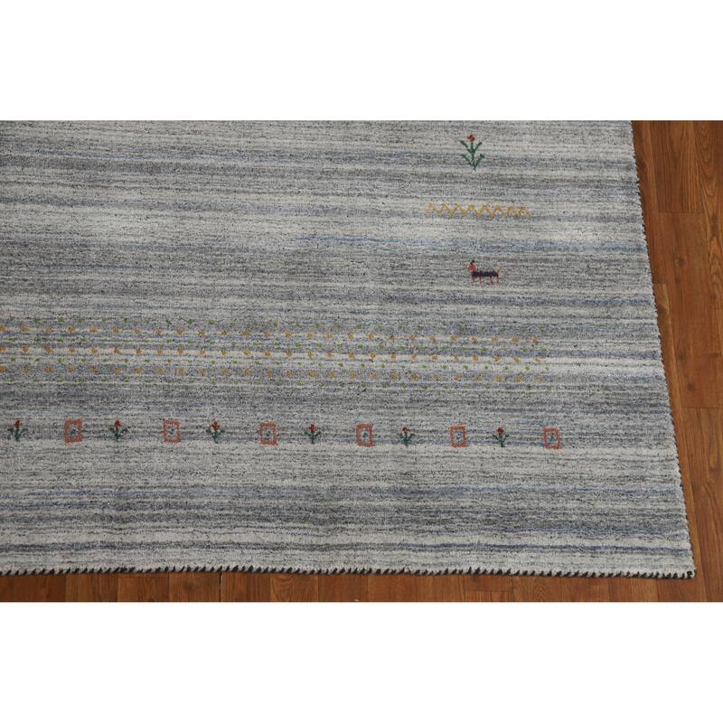 Hand Knotted Oriental 100% Wool Carpet Tribal Tribal Greys & Charcoal Gabbeh Area Rug - 9' 9'' X 8' 1''