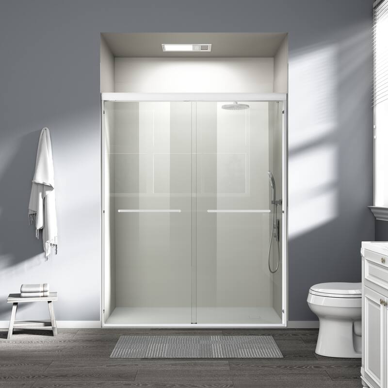 ABRUZZO 56-60" W x 72" H Semi-Frameless Double Sliding Tempered Glass Shower Door with Dual Towel Bars