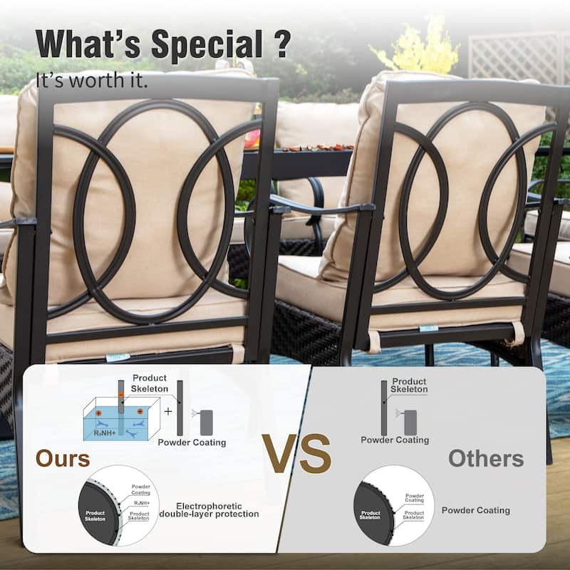 MAISON ARTS 6-Piece Metal Patio Outdoor Dining Set with Beige Cushions with 4 Swivel Dining Chairs and Beige Umbrella