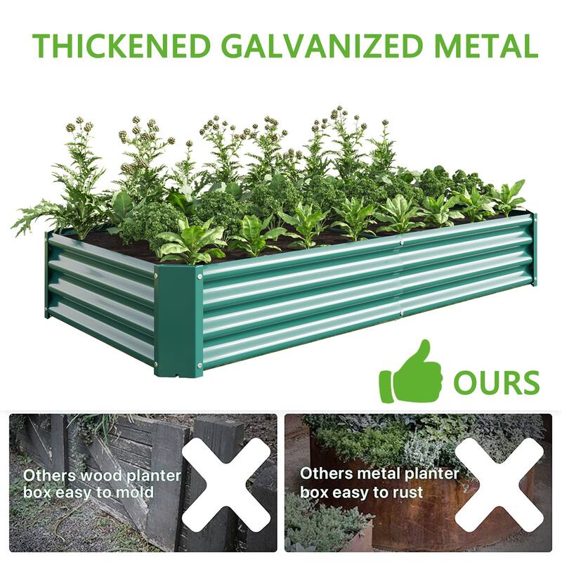Outdoor Galvanized Metal Raised Garden Bed Kit - 6 x 3 x 1 ft