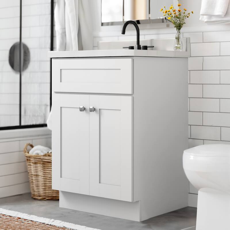 Brookings 25 Inch Assembled Bath Vanity with Ivory Swirl Top - White