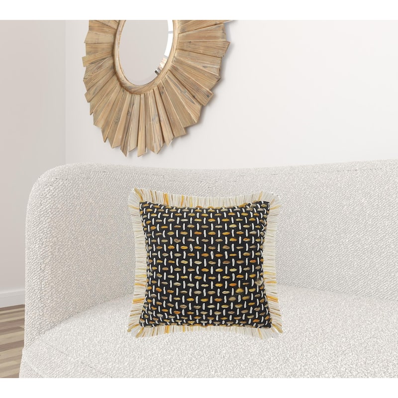 HomeRoots 20" X 20" Black Gold And White Polyester And Cotton Blend Geometric Zippered Pillow