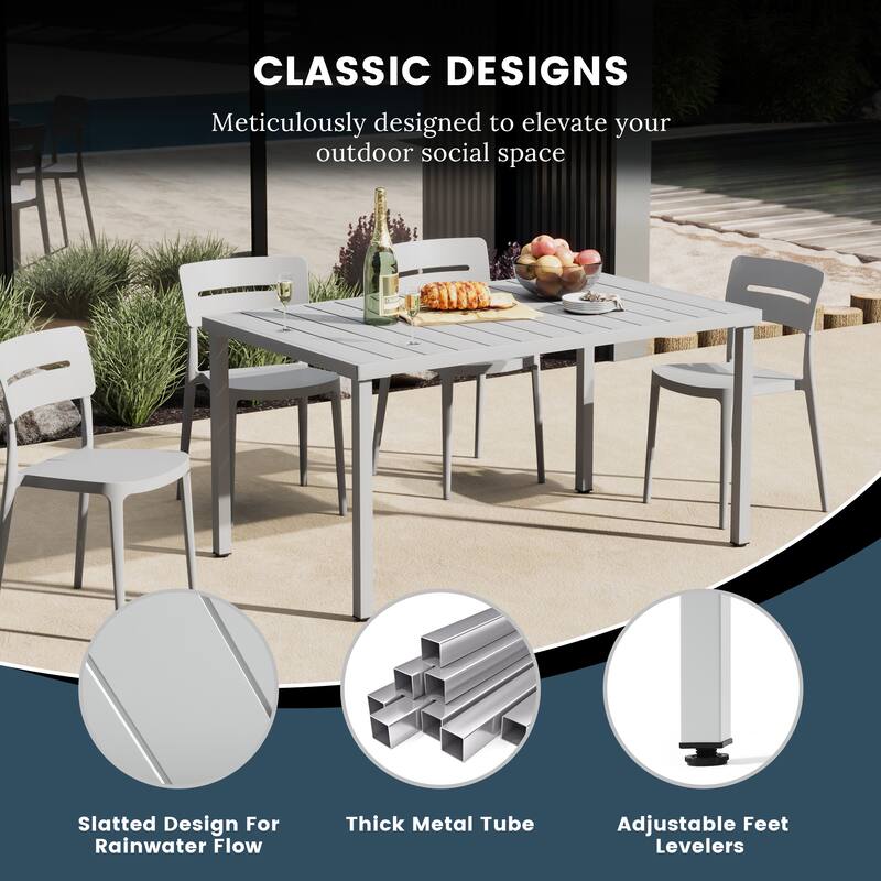 Frond and Form 59 Inch By 35.4 Inch Outdoor Steel Rectangular Dining Table