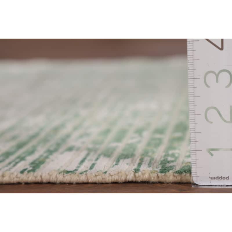 Striped Green Modern Abstract Accent Rug Handmade Wool Carpet - 2'8"x 4'9"