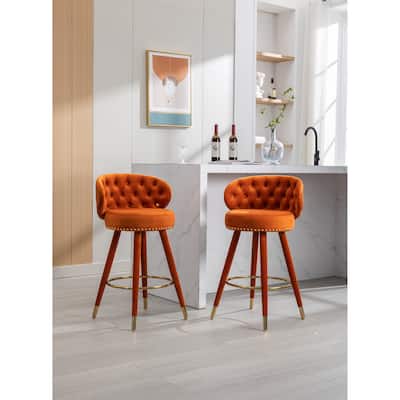 Counter Height Bar Stools Set of 2 for Kitchen Counter Solid Wood Legs with a fixed height of 360 degrees