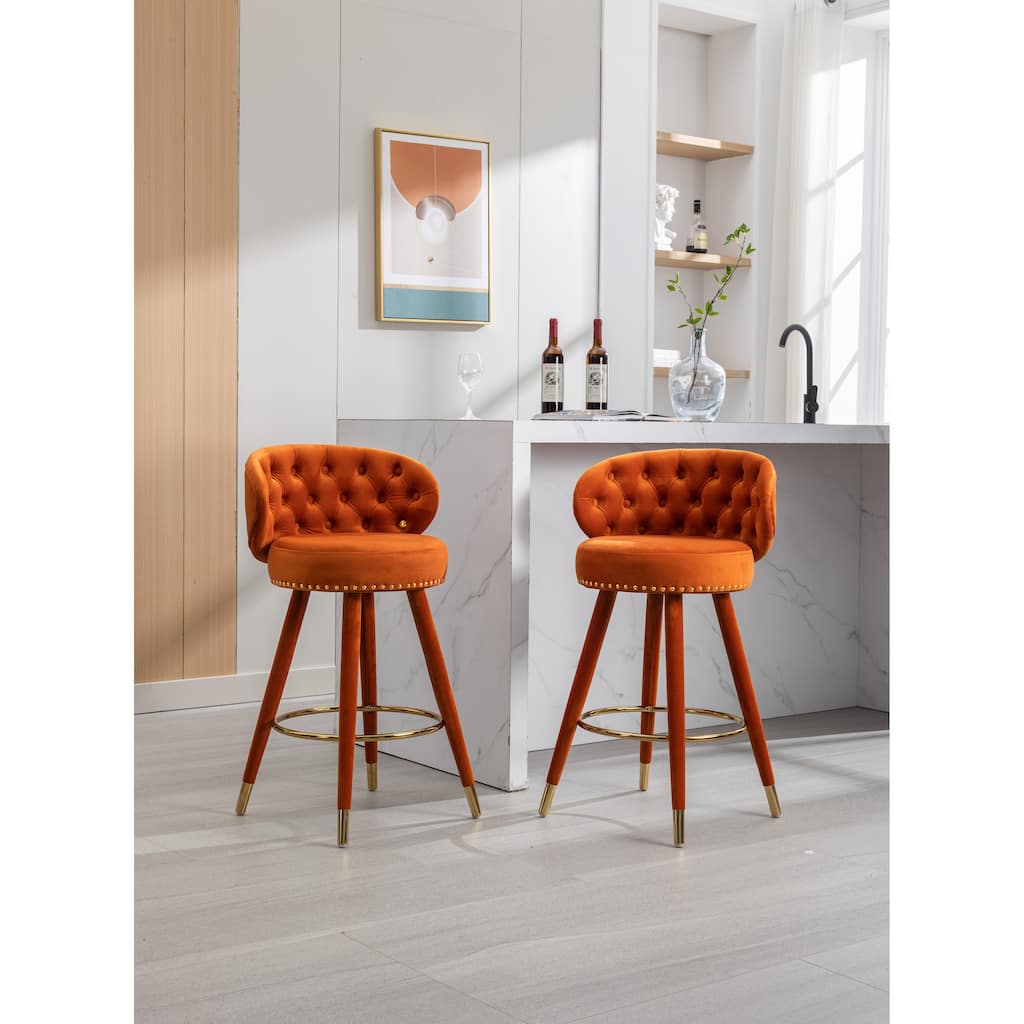 Counter Height Bar Stools Set of 2 for Kitchen Counter Solid Wood Legs with a fixed height of 360 degrees