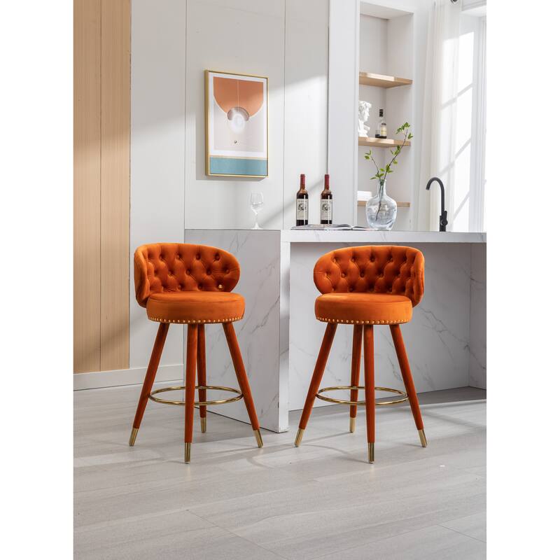 Counter Height Bar Stools with a fixed height of 360 degrees Set of 2 - Orange