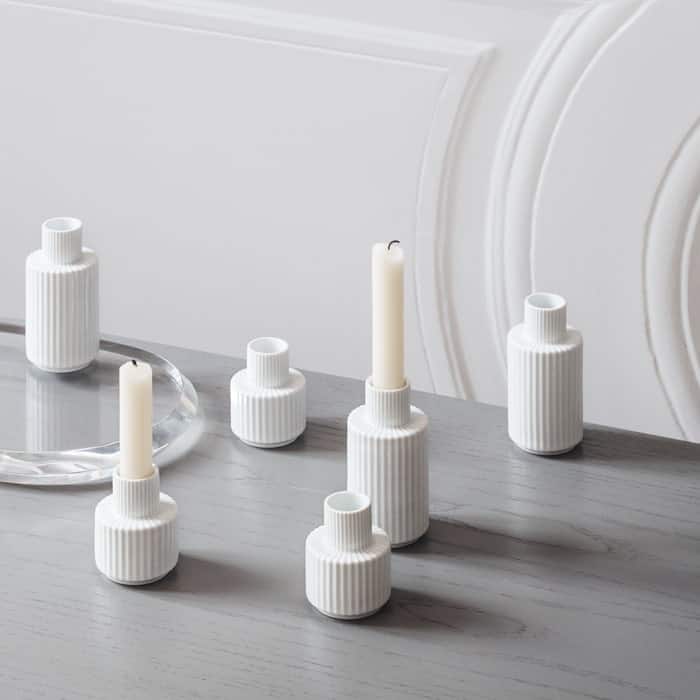 Lyngby Porcelæn Candle Holder, White - H: 4.3"
