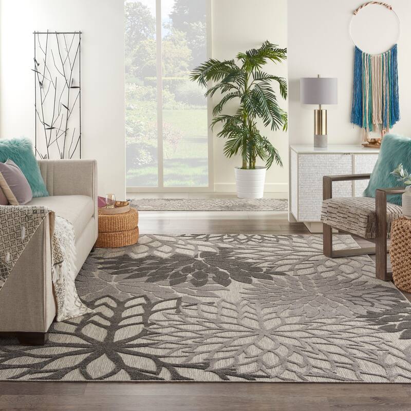 Nourison Aloha Floral Modern, Indoor/Outdoor Area Rug - 7' x 10' - Silver/Grey