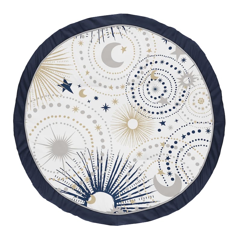 Star and Moon Collection Boy or Girl Baby Tummy Time Playmat - Navy Blue Gold and Grey Celestial Sky Stars Gender Neutral Unisex