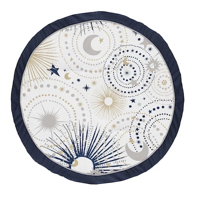 Star and Moon Collection Boy or Girl Baby Tummy Time Playmat - Navy Blue Gold and Grey Celestial Sky Stars Gender Neutral Unisex