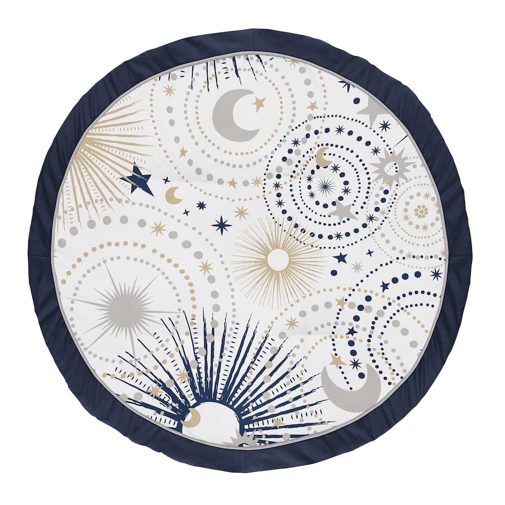 Star and Moon Collection Boy or Girl Baby Tummy Time Playmat - Navy Blue Gold and Grey Celestial Sky Stars Gender Neutral Unisex