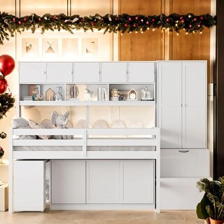 Space-Saving Design Full Size Loft Bed with Mobile Workstation, Integrated Wardrobe, Storage Staircase