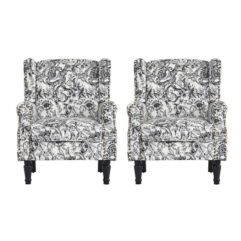 Upholstered Nailhead Trim Armchair Wingback Accent Chairs Set of 2