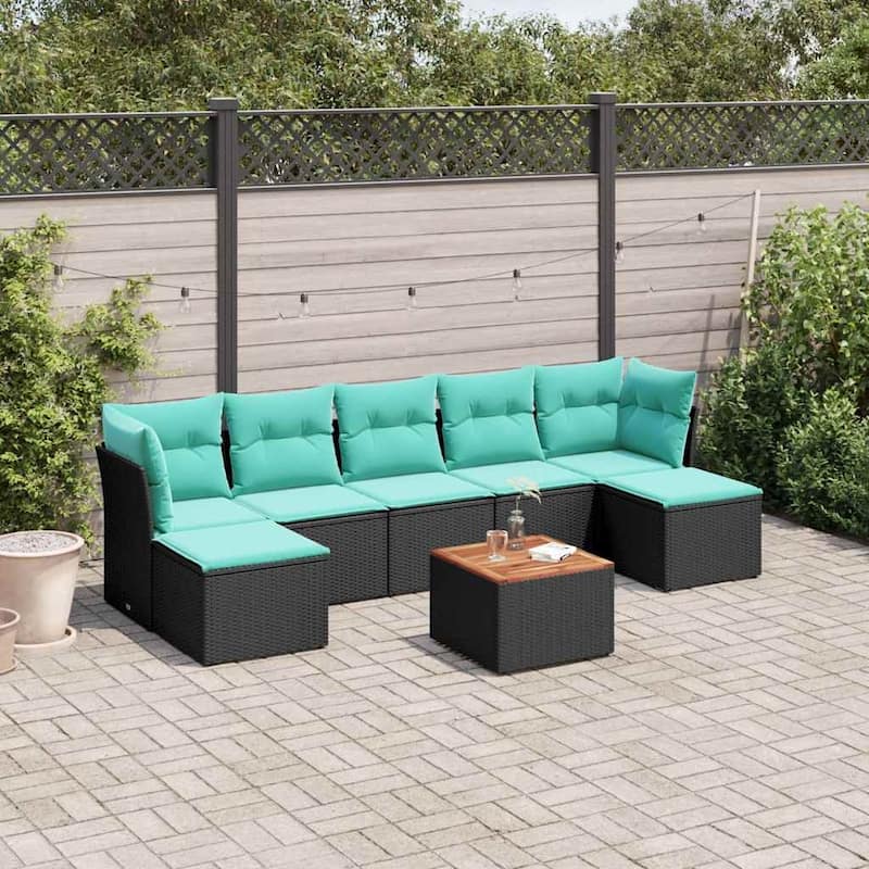 vidaXL 8 Piece Patio Sofa Set with Cushions Black Poly Rattan - 24.4 x 24.4 x 27.2