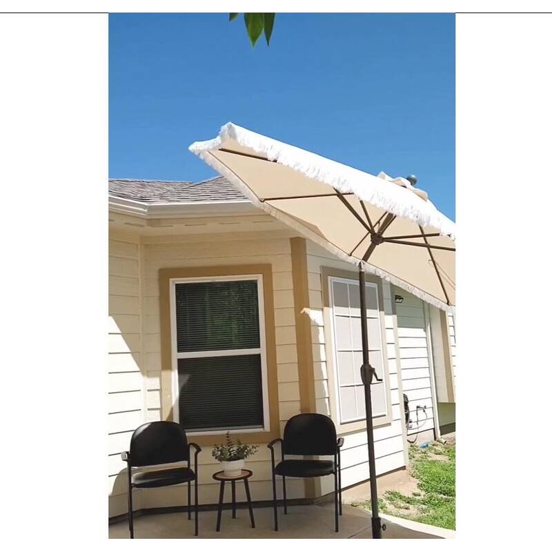 PURPLE LEAF 9 ft Patio Umbrella Outdoor Table Fringe Tassel Umbrellas with Tilt Button