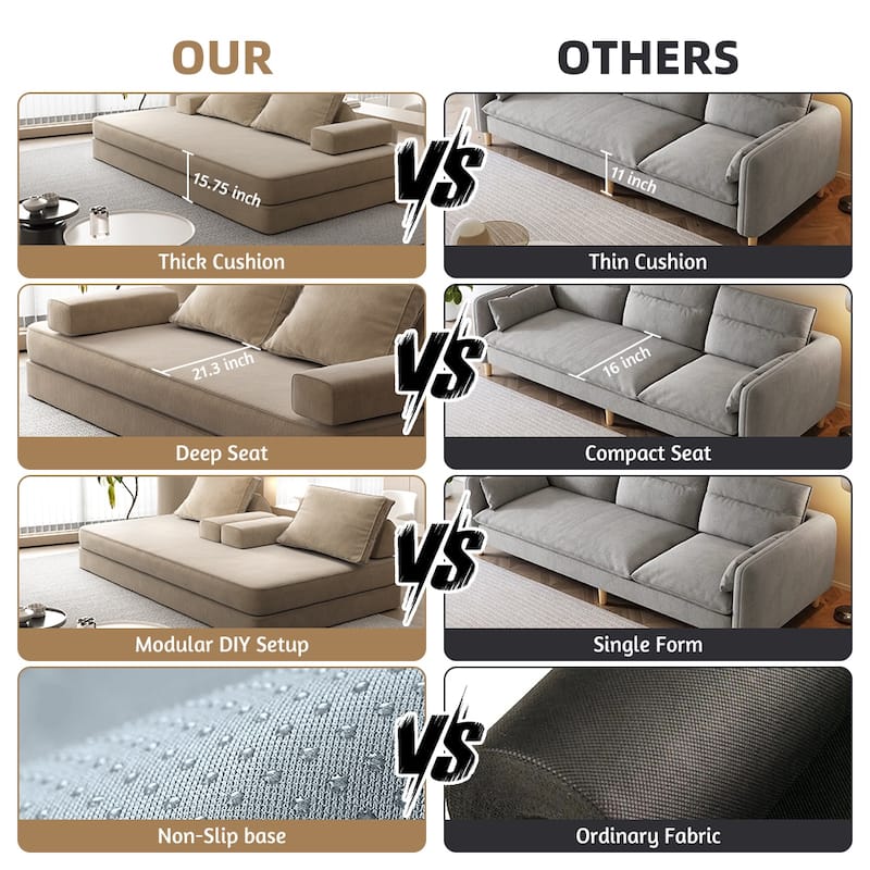 86.6" Convertible Loveseat Sofa Bed with Removable Backrests, Chenille Fabric Sleeper Sofa, Chaise Lounge, Floor Folding Couch