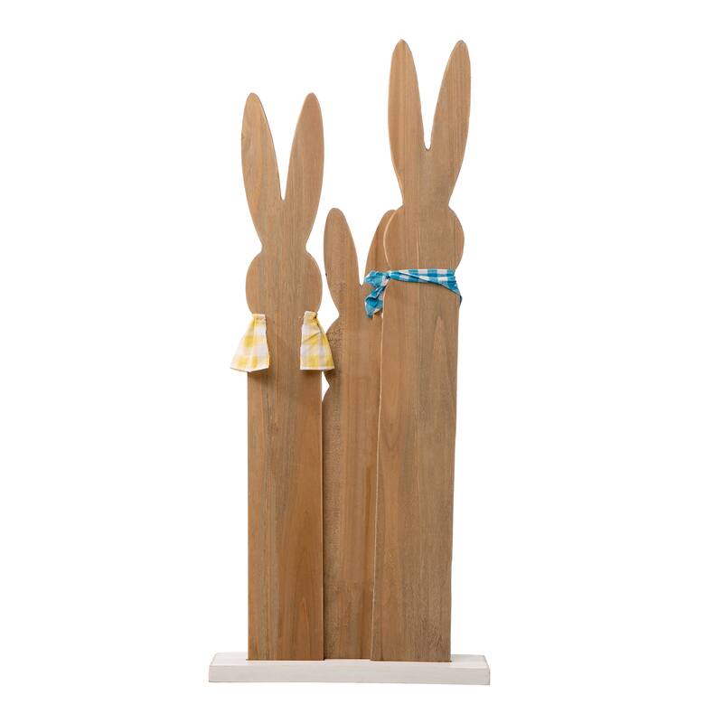 Glitzhome Easter Wooden Bunny Family Standing Decor Porch Sign with Wreath Welcome Wall Decor Party Supplies Props