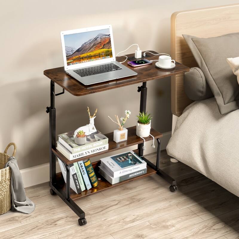 Adjustable Height Computer Desk with USB Ports and AC Outlets for Home Office and Study Workspace