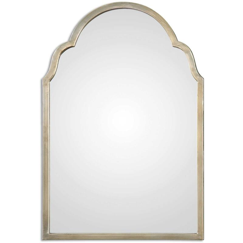 Uttermost Brayden 30" x 20" Petite Arched Cathedral Wall Mirror - Oxidized Silver Champagne