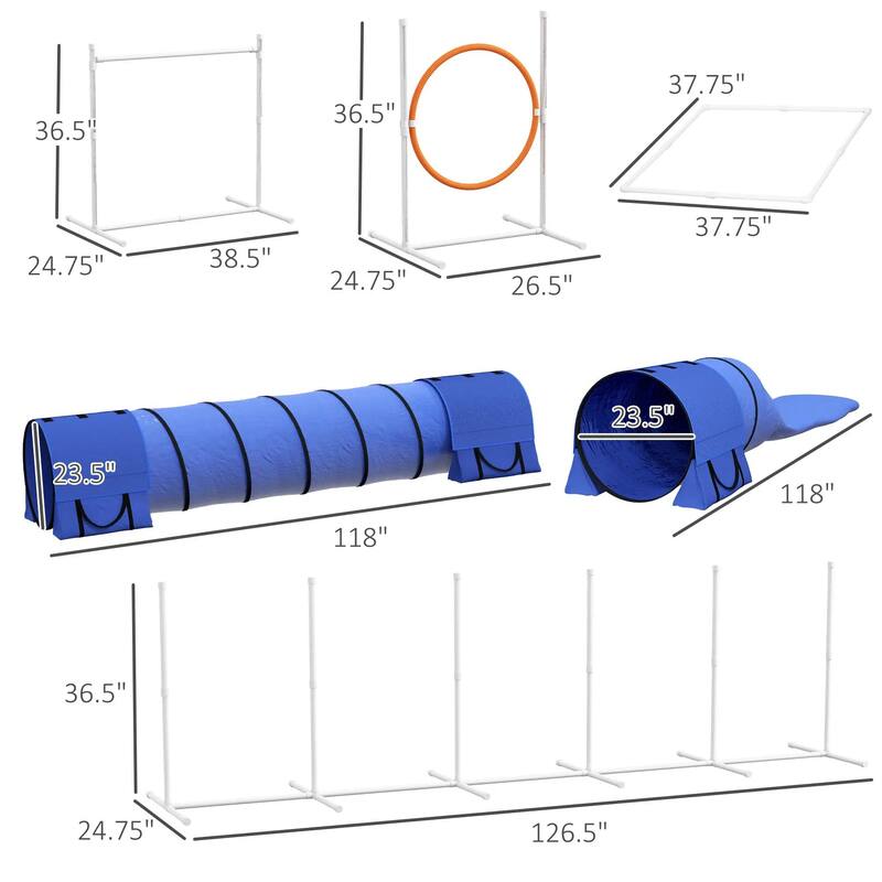 7PC Agility Training Equipment for Dogs with Tunnels, Jumping Ring