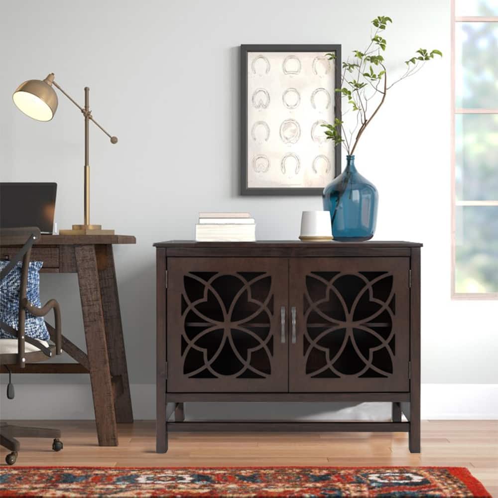 Wood Accent Buffet Sideboard Storage Cabinet with Doors and Adjustable Shelf