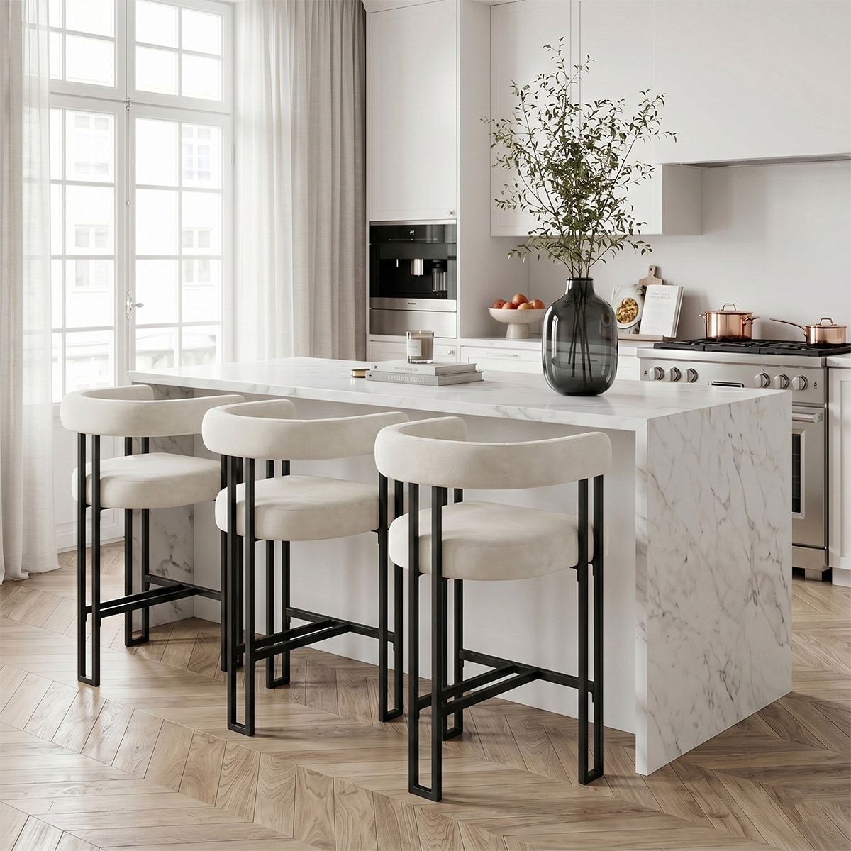 Modern 24" Seat Height Upholstered Velvet Counter Stool (Set of 3)