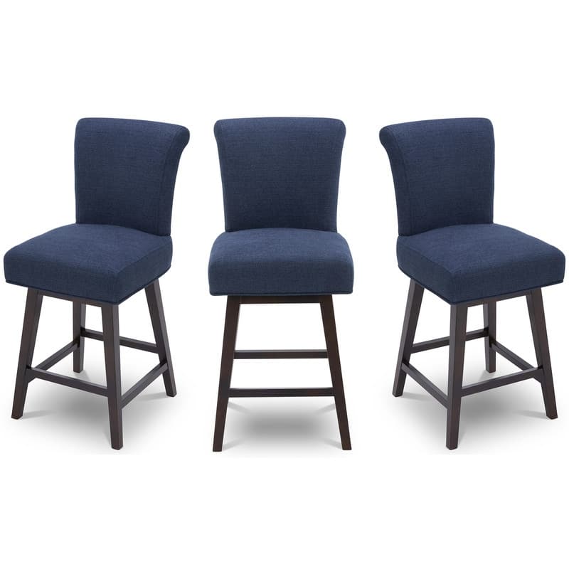 Spruce & Spring Noah Upholstered 26-inch Counter Height Swivel Barstool Set - Set of 3 - Midnight Blue - Counter Height