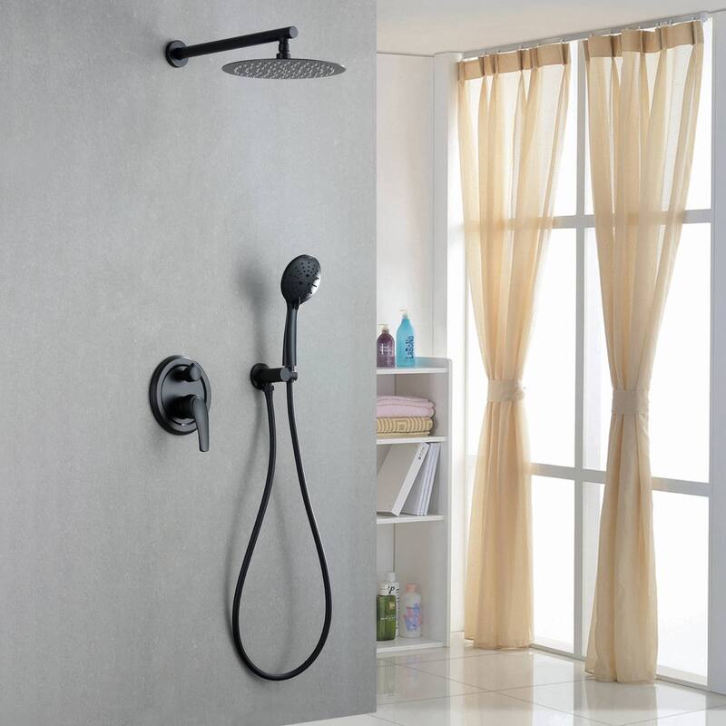 Wall Mounted Shower Faucet With 5-Mode Sprayer Hand Shower Rainfall Shower System Set With 10 Inch Rain Shower Head - Matte Black