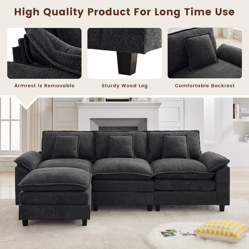 Modular Chenille Sectional Sofa with Ottomans, Deep Seat, Wide Padded Armrests, 2-Seat / 3-Seat / 4-Seat Options
