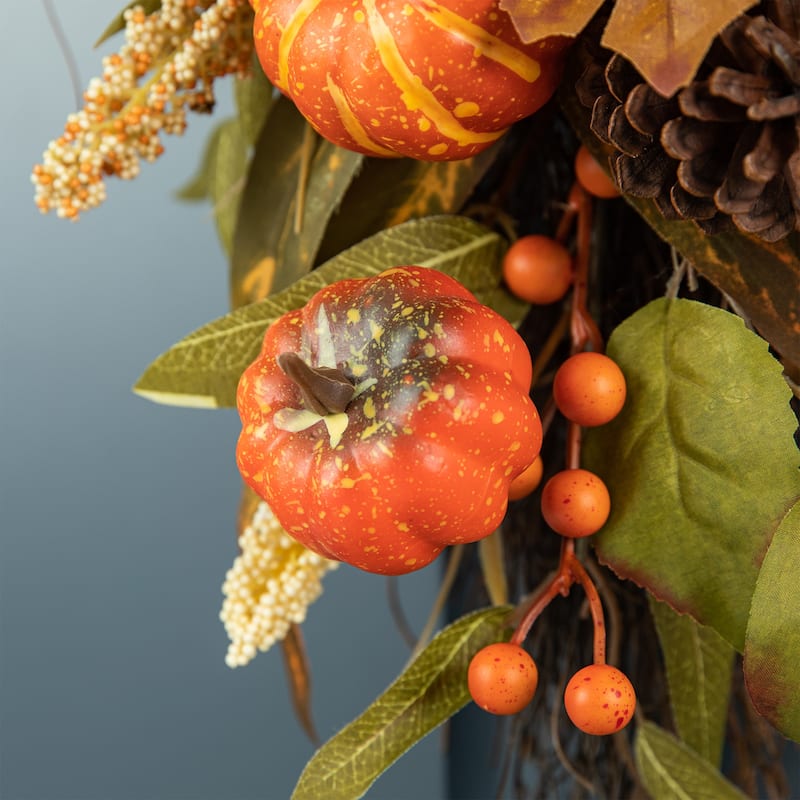 Glitzhome 26"H Fall Sunflower Pumpkin Lotus Leaf Teardrop Swag for Thanksgiving