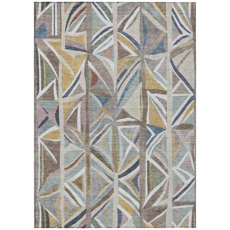 Machine Washable Indoor/ Outdoor Modern Mosaic Chantille Rug