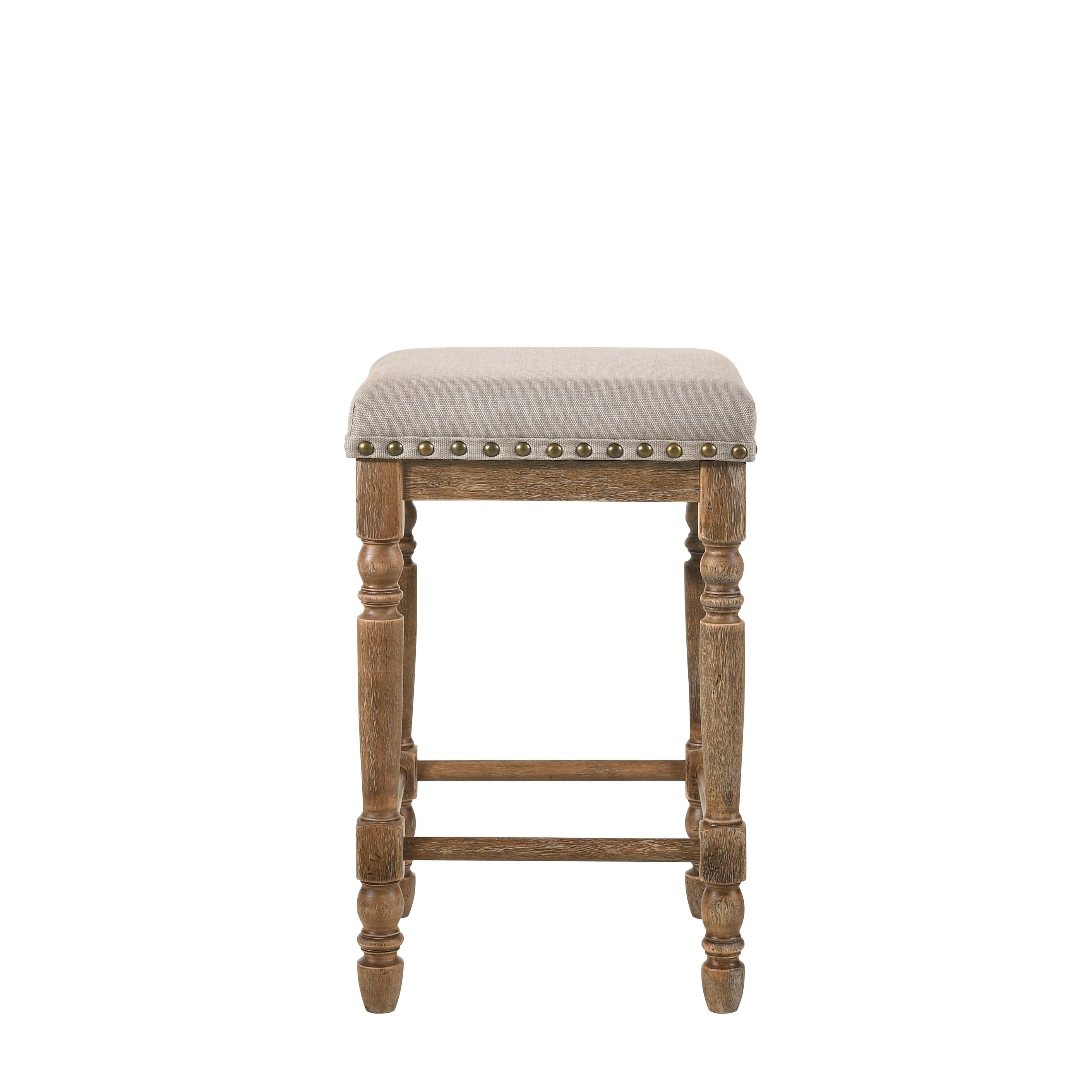 Acme Farsiris Counter Height Stool In Beige Fabric Weathered Oak Finish Overstock 32710465