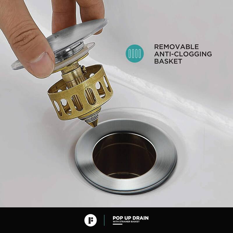 Fine Fixtures Pop Up Drain With Strainer Basket in Satin Nickel