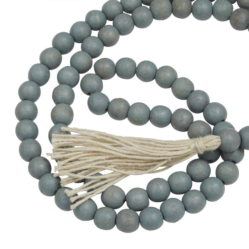 Mango Wood Handmade Round Long Carved Beaded Garland with Tassel - Roche River Decor