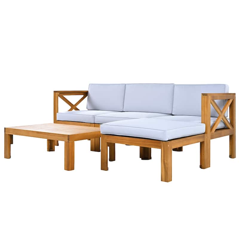 5 Piece Outdoor Patio Furniture Set, All Weather Outdoor Conversation Set, Wooden Sectional Sofa Set with Coffee Table