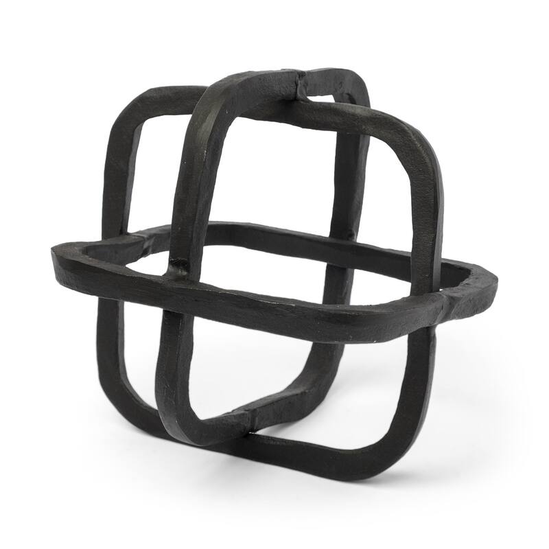Metal Cube Shaped Link Sculpture - 9" W x 9" D x 9" H - Black