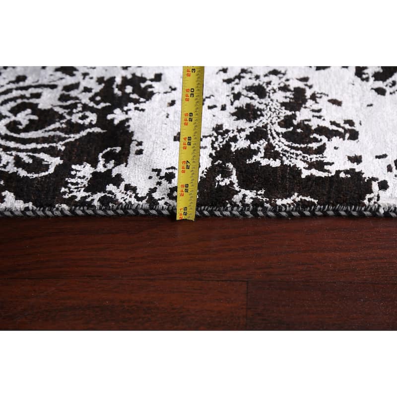 Wool/ Silk Distressed Abstract Oriental Staircase Runner Rug Handmade - 2'8" x 10'5"