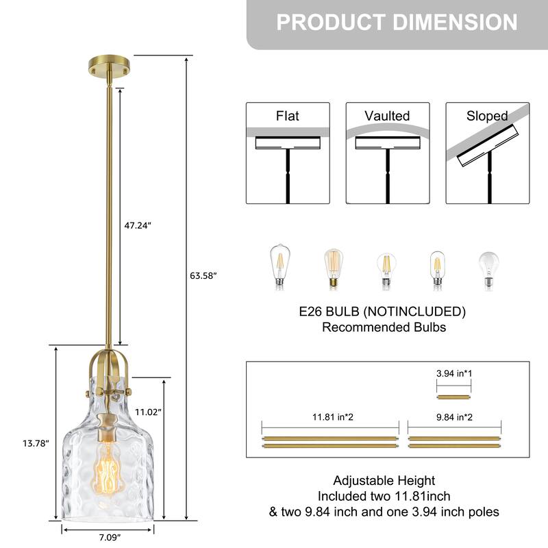 Starsky Modern 1-Light Clear Hammered Glass Pendant