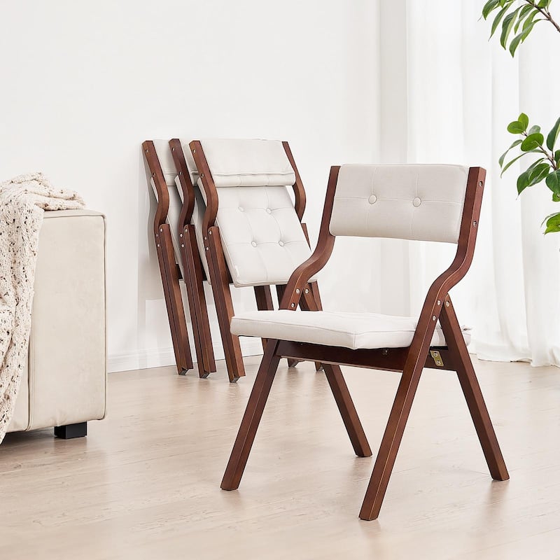 Foldable Wooden Chair with Padded Cushion, Portable Design