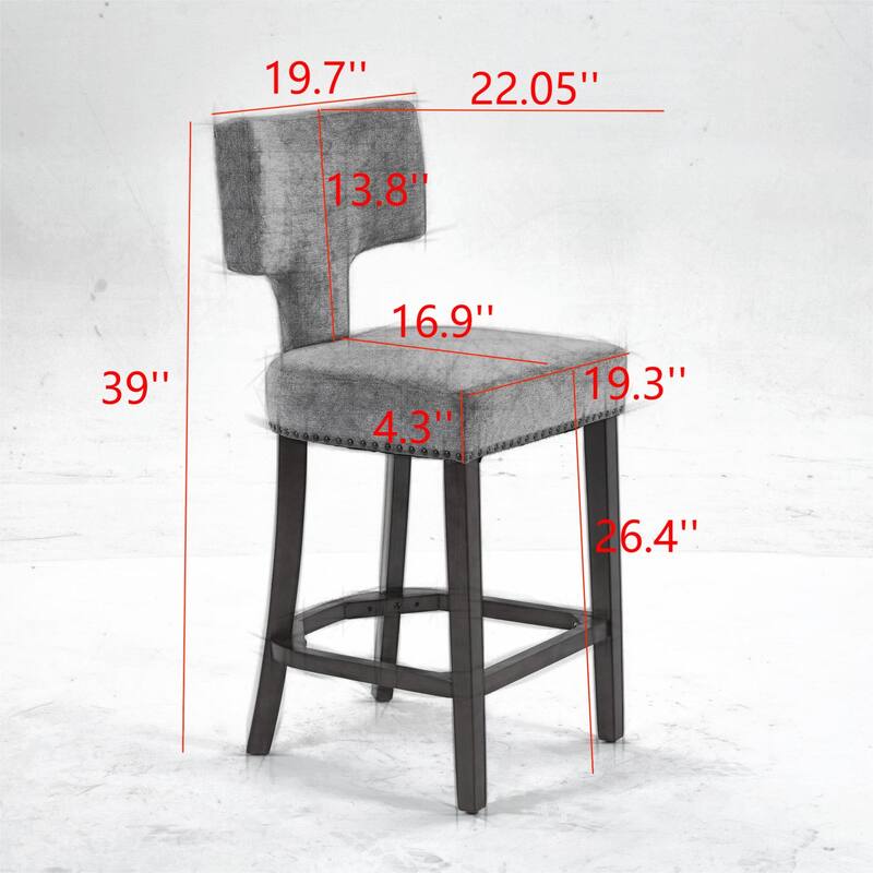 GDF Studio - Arlena Linen Upholstered Counter Height Stools with Curved Wing Back and Copper Nailhead Trim (Set of 2)