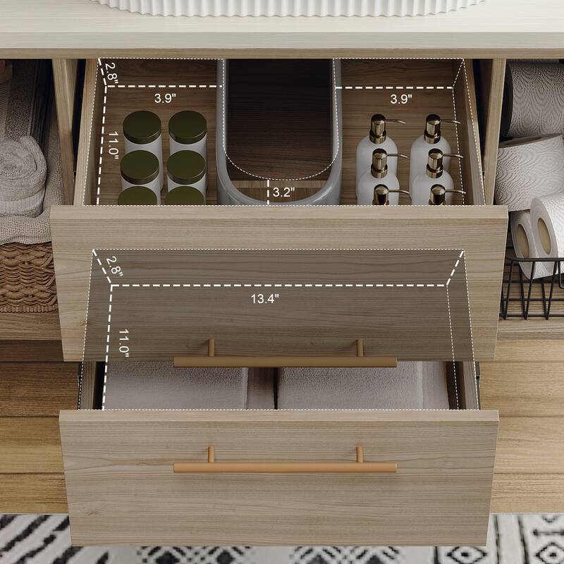 Wall-Mounted Bathroom Vanity with Ceramic Sink, 38.2" Floating Cabinet with Drawers & Shelves, Soft-Close Storage