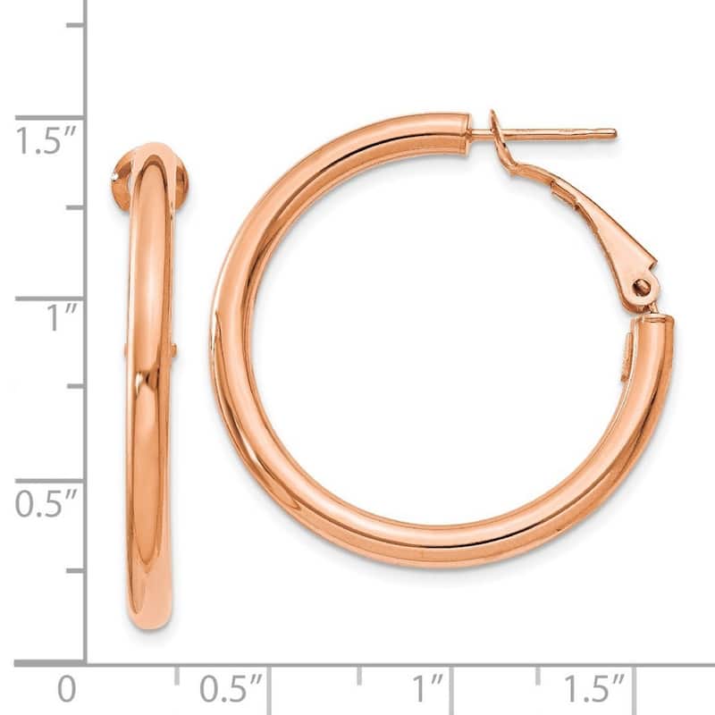 Curata 14k Rose Gold 3x25mm Polished Round Hoop Earrings